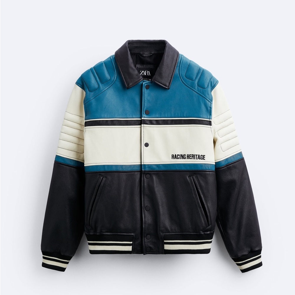 Zara man racing heritage leather biker jacket